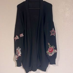 Oversized Patch Rock Cardigan Sweater